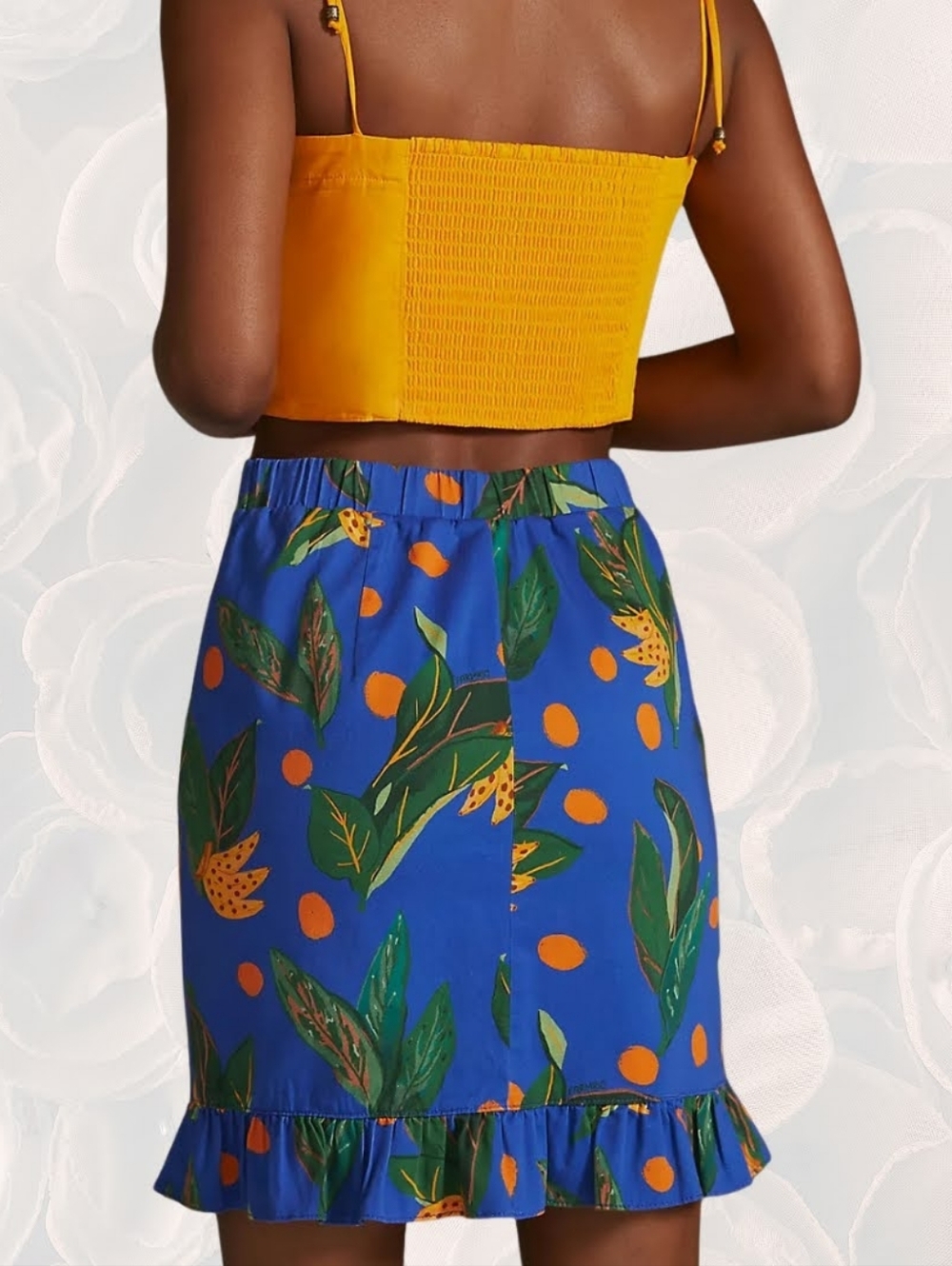 FARM Rio for Anthropologie Citrus Tropical Ruched Mini Skirt Blue Orange M - Picture 6 of 10